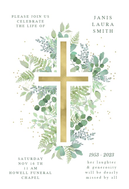 Cross with sage green - Memorial Card