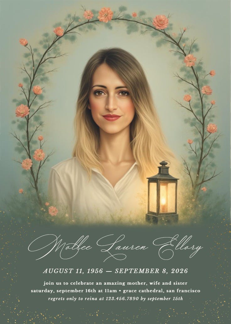 Floral arch memorial - memorial card