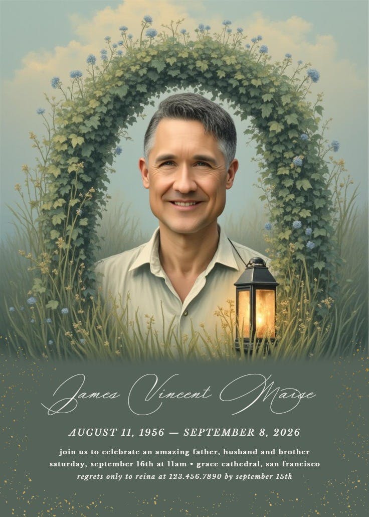 Floral arch memorial - memorial card