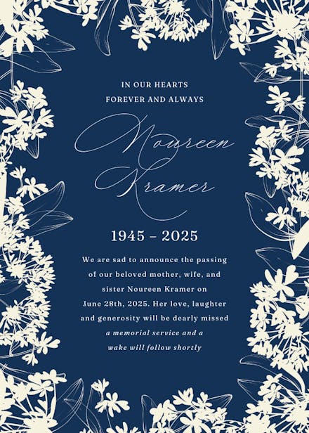 Floral edges - memorial card