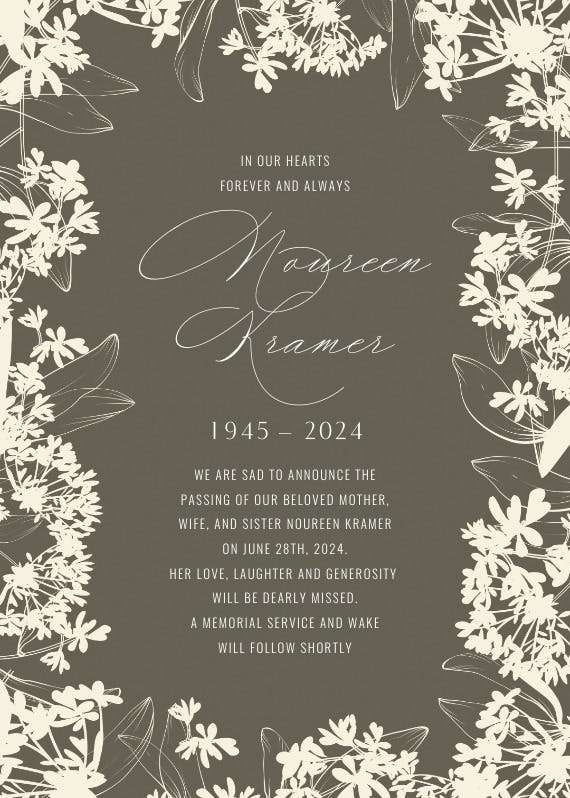 Floral edges - memorial card