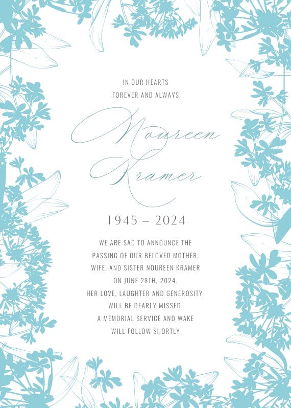 Floral edges - memorial card