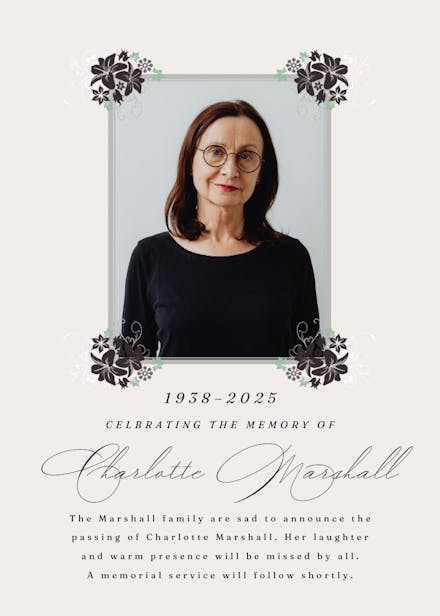 Floral frame - memorial card