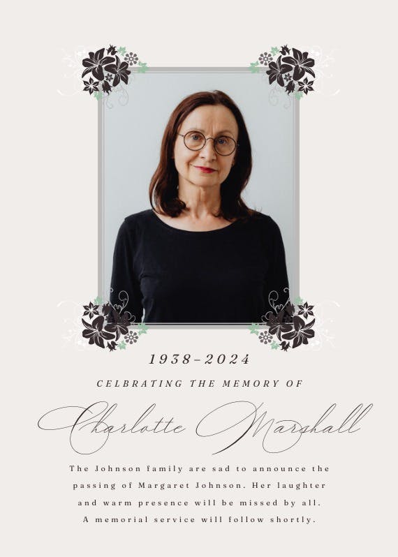 Floral frame - memorial card
