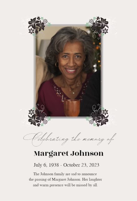 Floral Frame - Memorial Card