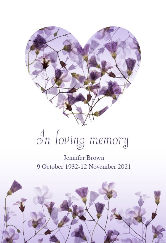 Floral heart - memorial card