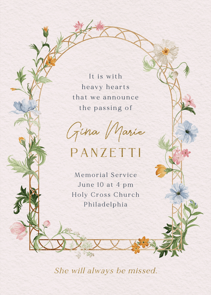 Florals climbing - memorial card