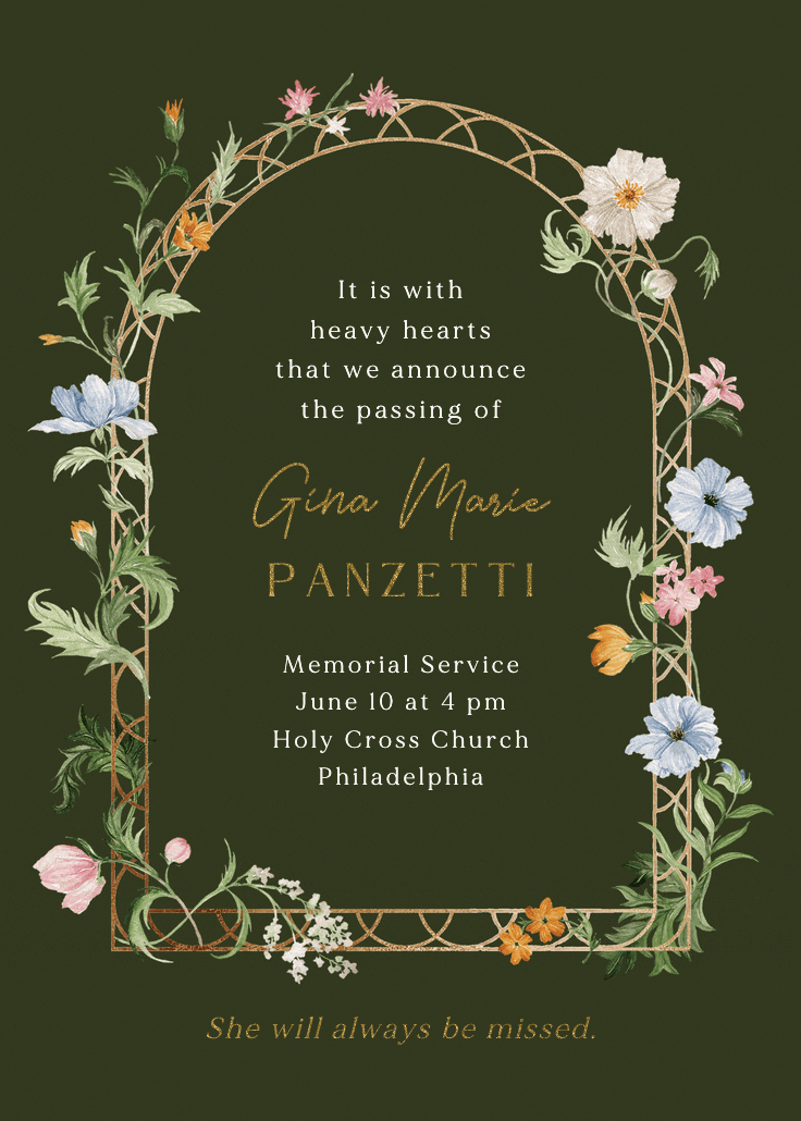 Florals climbing - memorial card