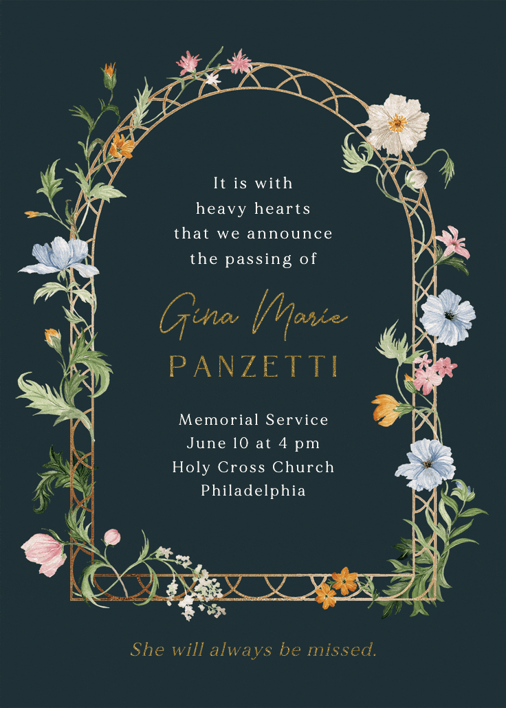 Florals climbing - memorial card