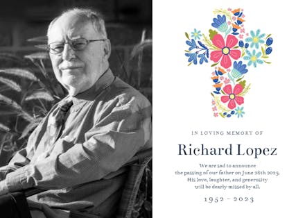 Flower Cross with Photo - Memorial Card