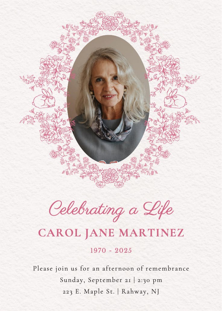 Flowers & bunnies - memorial card