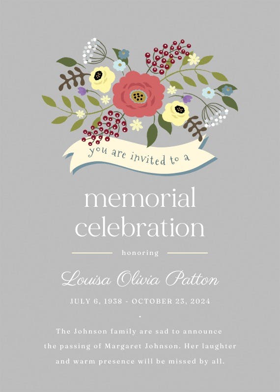 Flowers and ribbon - memorial card