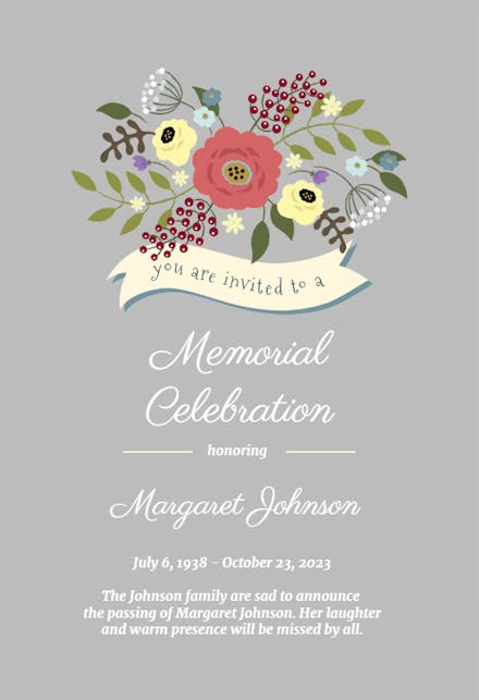 Flowers and Ribon - Memorial Card