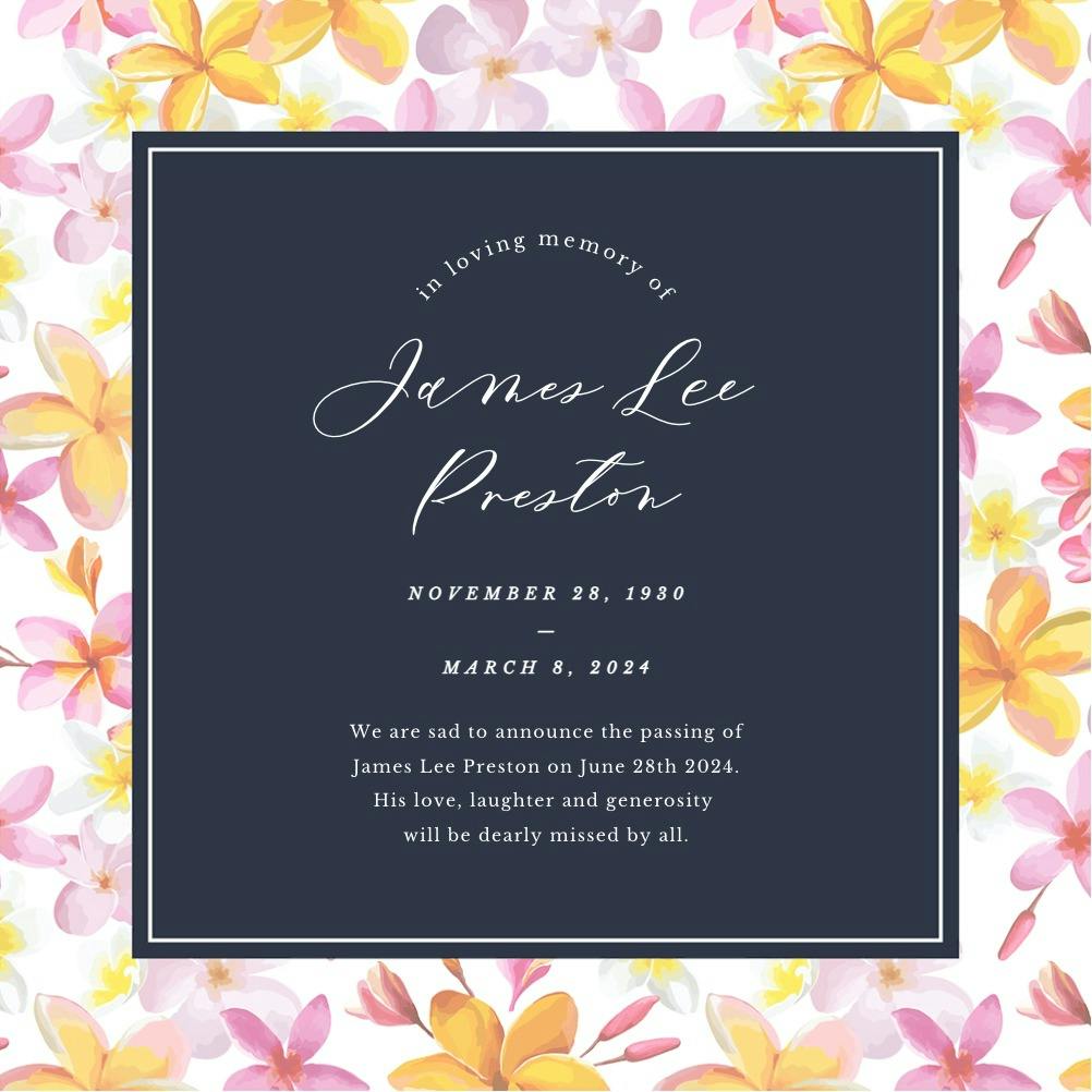 Garden floral frame - memorial card