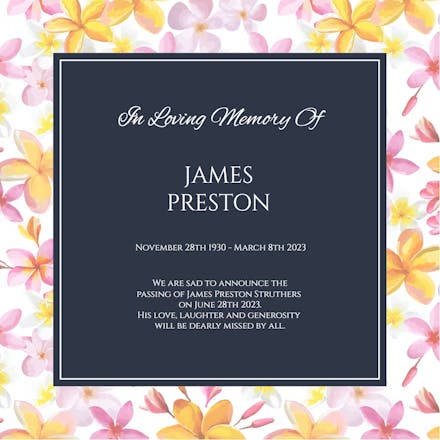 Garden Floral Frame - Memorial Card