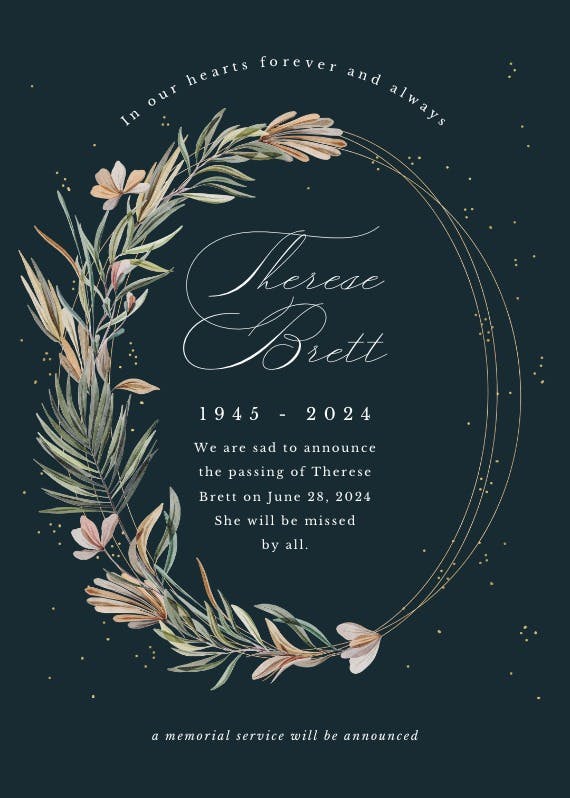Garden wreath & rings - memorial card