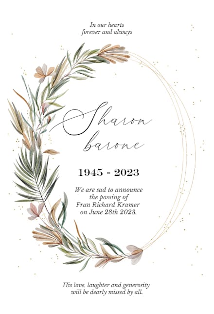 Garden wreath & rings - Memorial Card