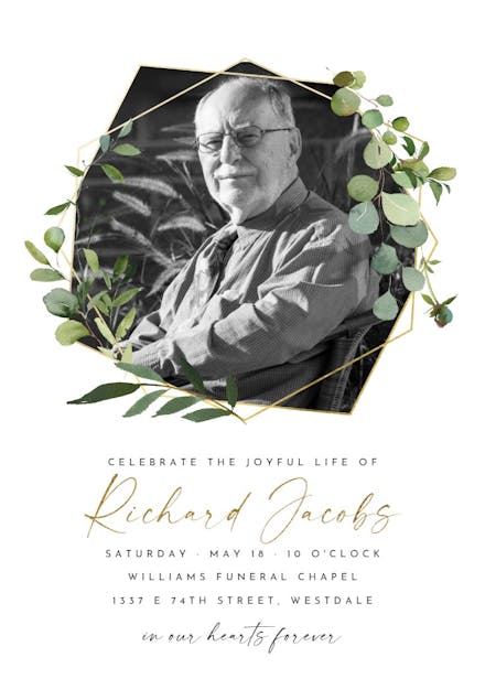 Geometric eucalyptus - memorial card