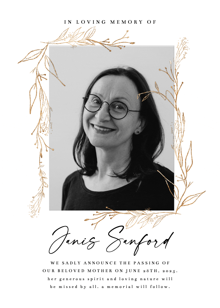 Golden outline branches - memorial card