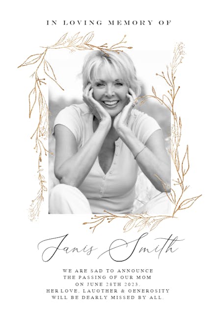 Golden outline branches - Memorial Card