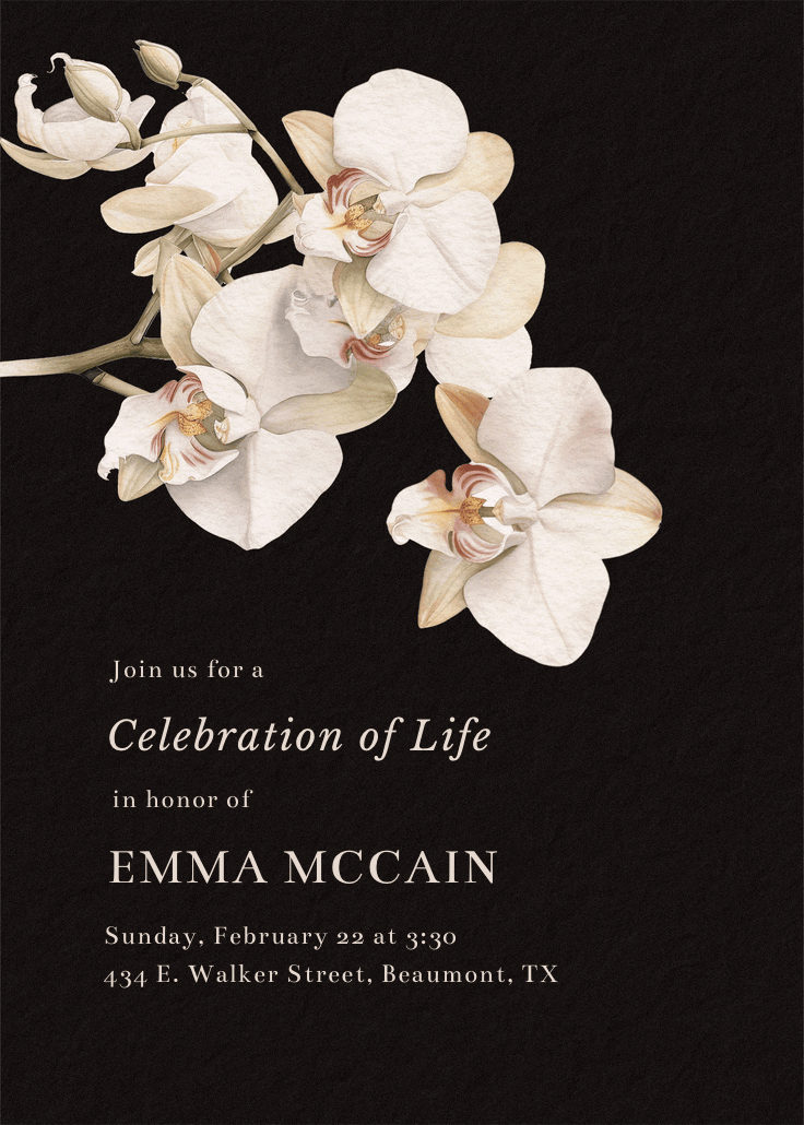 Graceful orchid - memorial card