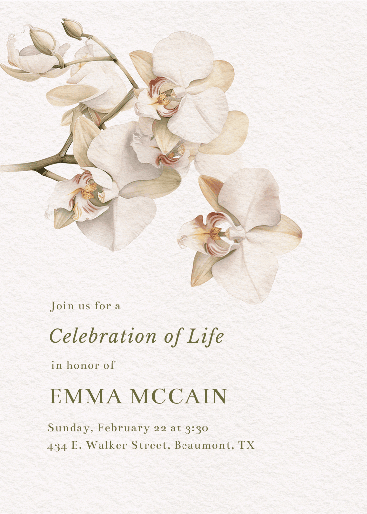 Graceful orchid - memorial card