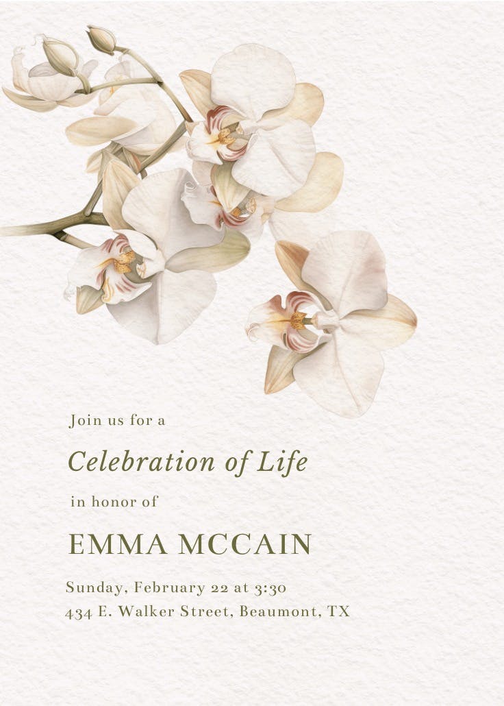 Graceful orchid - memorial card