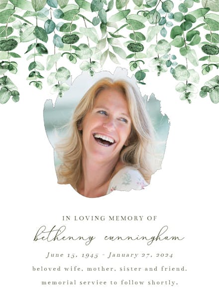 Photo Brush Stroke - Memorial Card Template (Free) | Greetings Island