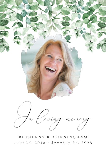 Greenery eucalyptus rustic frame - Memorial Card