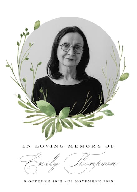 Greenery wreath - memorial card