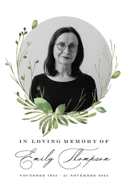 Greenery wreath - Memorial Card