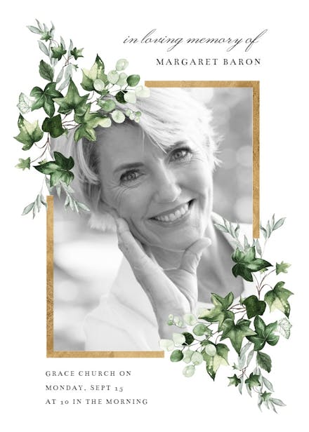Ivy gold frame - memorial card
