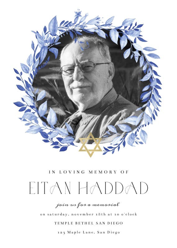 Jewish star of david - memorial card