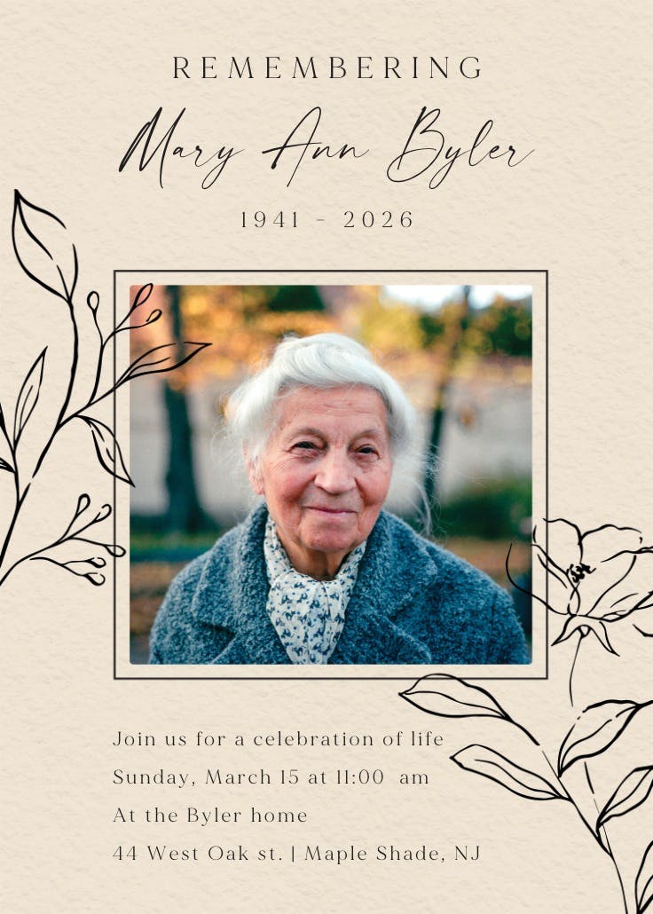 Living memory - memorial card