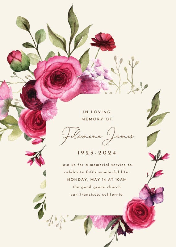 Magenta flowers - memorial card