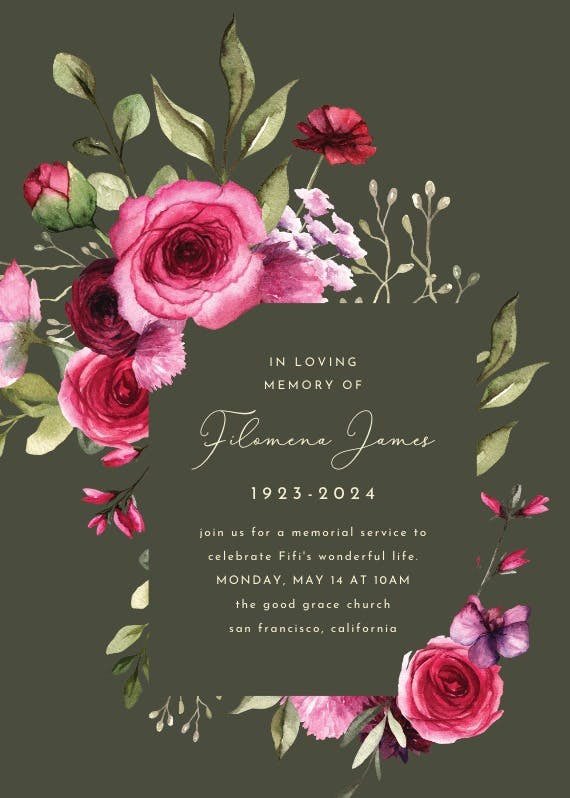 Magenta flowers - memorial card
