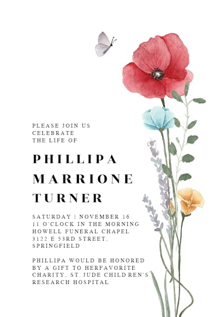 Meadow bouquet - Memorial Card