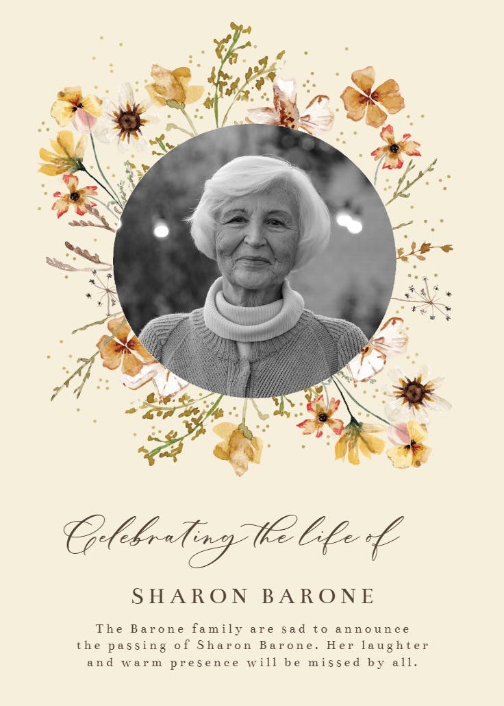 Meadow yellow flowers wreath - memorial card