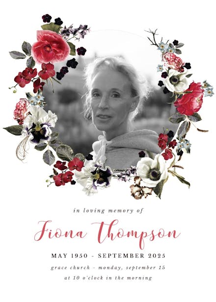 Moody flowers - memorial card