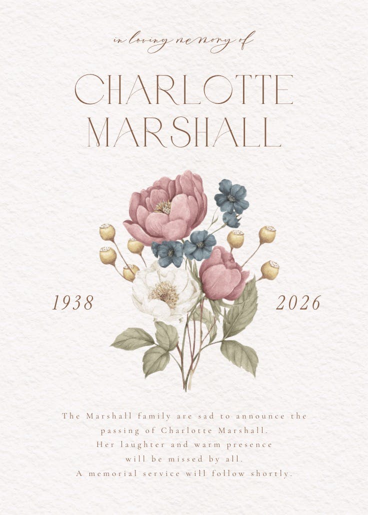 Muted bouquet - memorial card