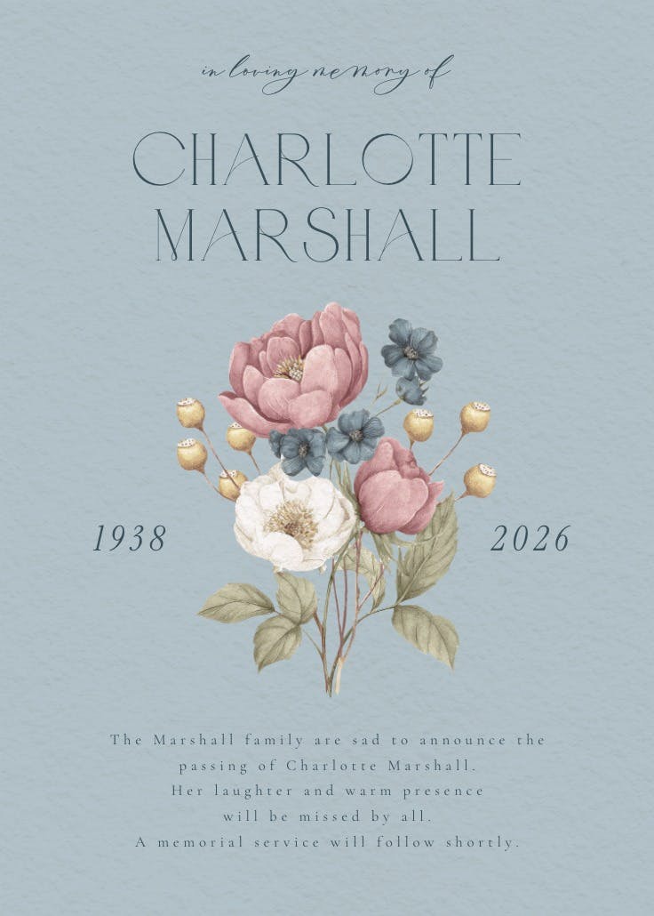 Muted bouquet - memorial card