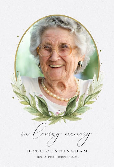 Oval frame & Laurel - Memorial Card