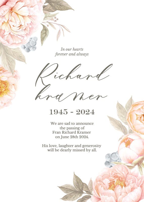 Peach flowers - memorial card
