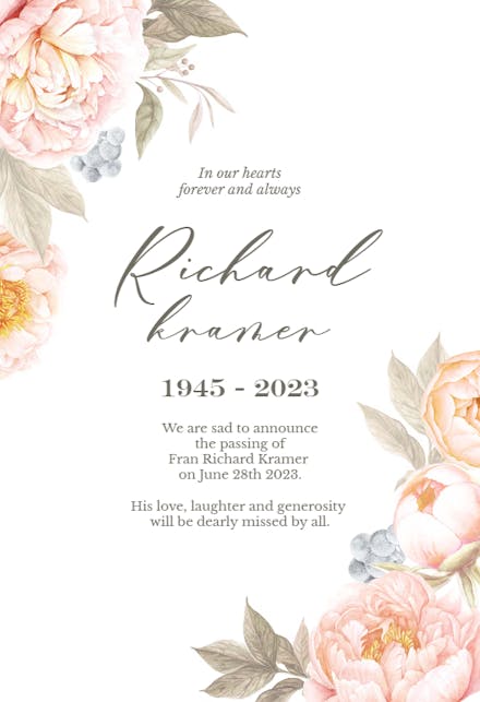 Peach Flowers - Memorial Card