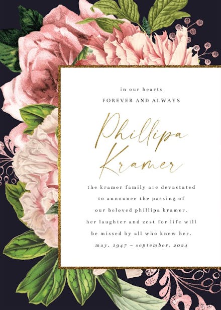 Pink Bouquets - Memorial Card Template (Free) | Greetings Island