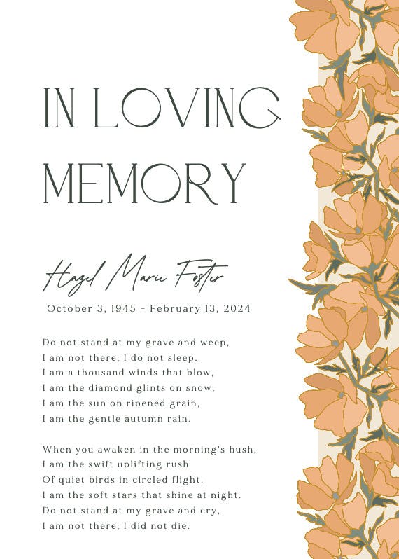 Retro floral - memorial card