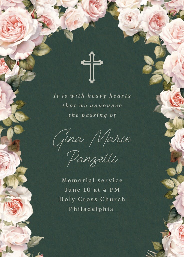 Rosy romance - memorial card