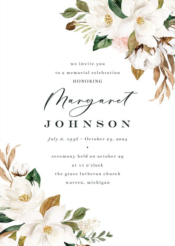 Simple magnolia - memorial card