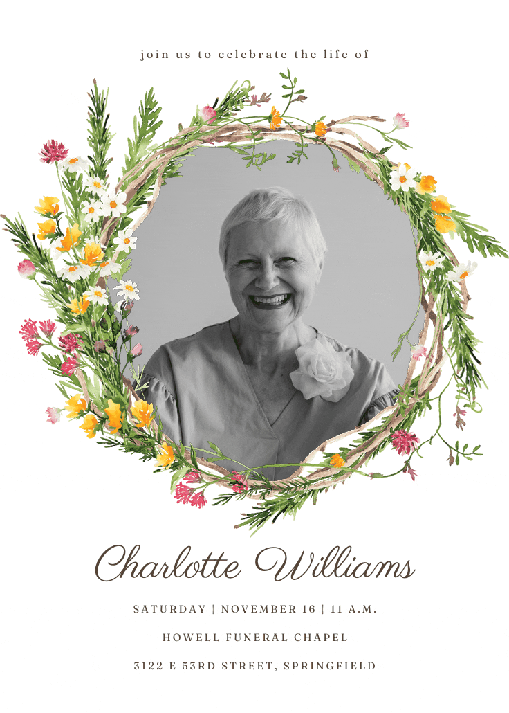 Spring flowers wreath photo - anuncio de homenaje