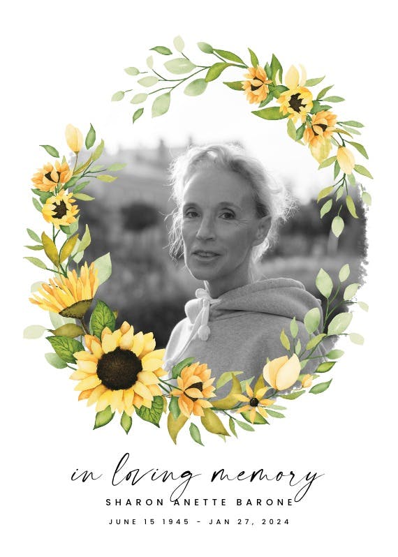 Sunflower open wreath photo - memorial card